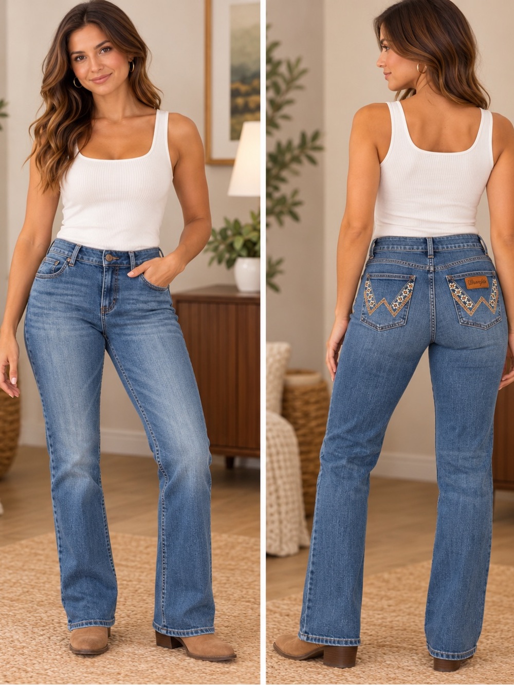 Wrangler Boot Cut Jeans with Embroidered Back Pockets Western Coastal Cowgirl